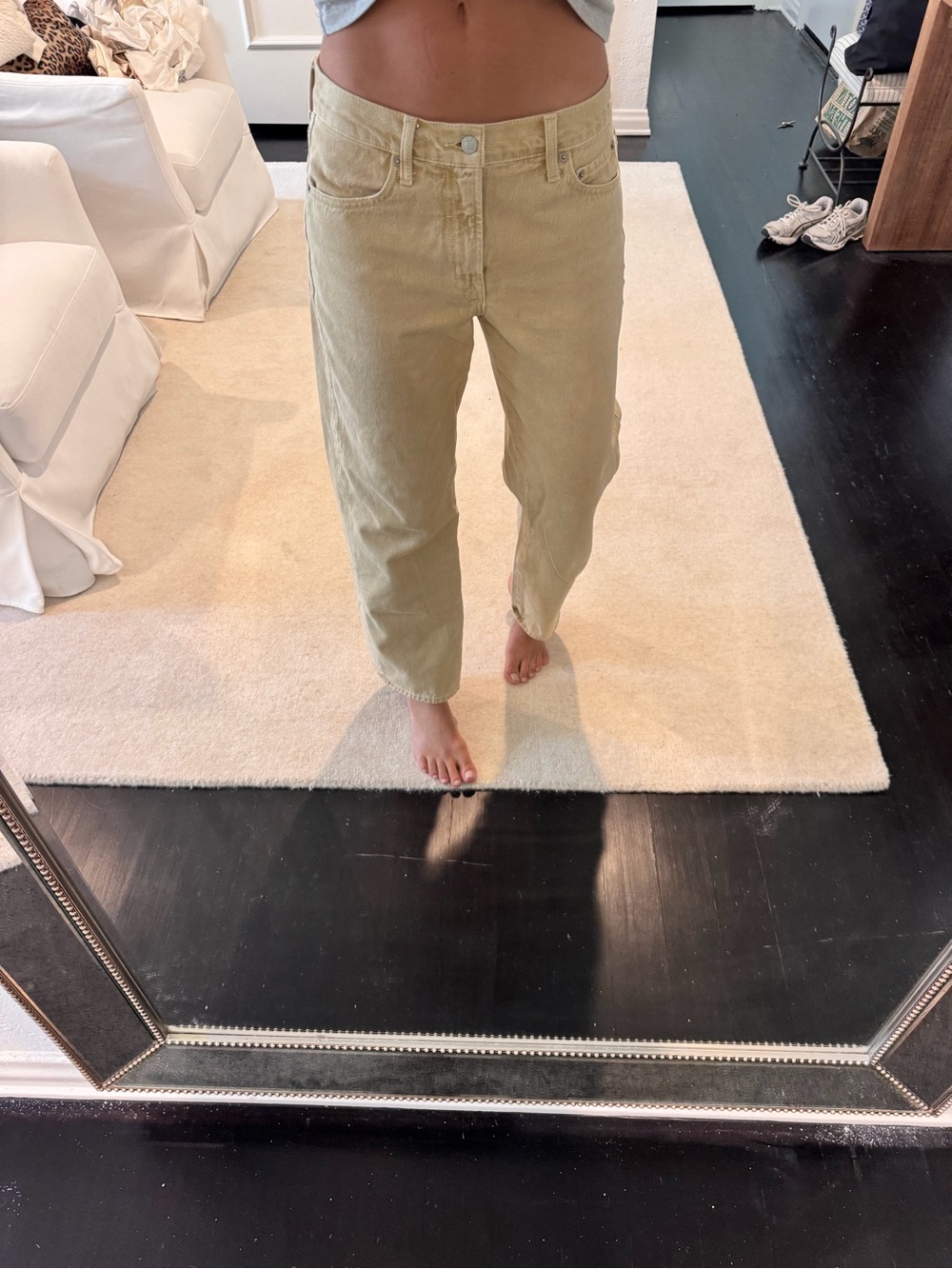 pistola Straight Leg Jeans in Light Olive - Picture 2 of 14